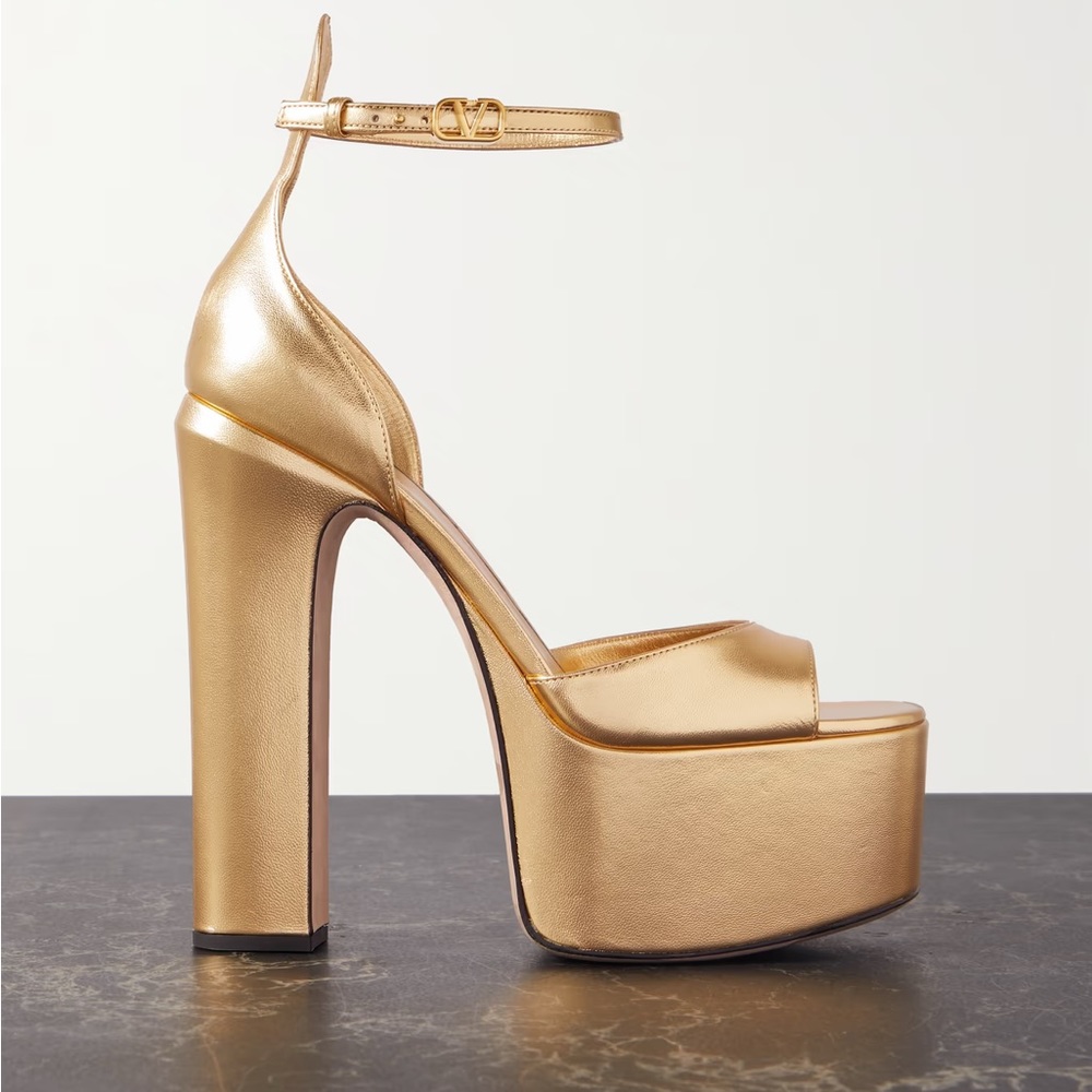 Valentino Garavani Tan-Go 155 Platform Metallic
Leather Sandals